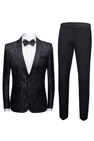 Noir 2 Pièces Jacquard Costumes de Mariage Homme
